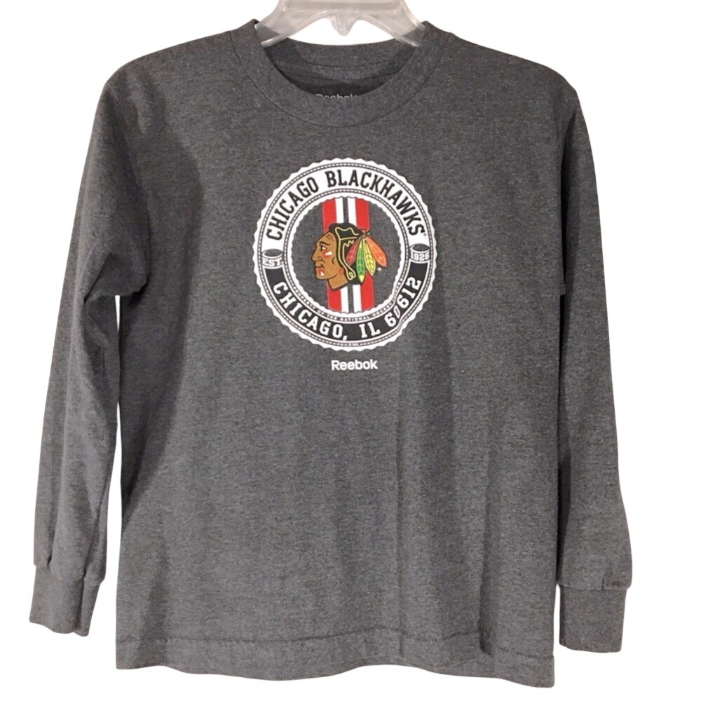 Reebok Boy's Chicago Blackhawks Gray Long‎ Sleeve Shirt Size M 10/12